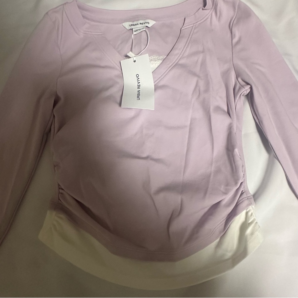 Urban Revivo Lilac and white Long Sleeve Women's Top size 4 - Picture 2 of 16